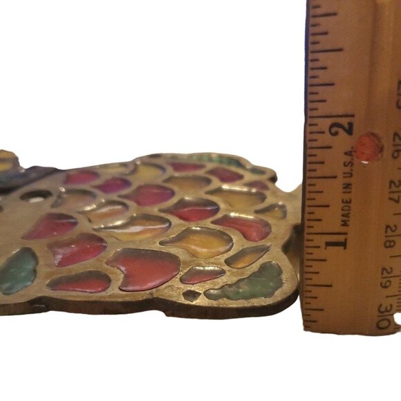 2 Vintage Metal Fish Shaped Trivet Hot Plate Hanging Stained Glass Red Yellow - Picture 10 of 10